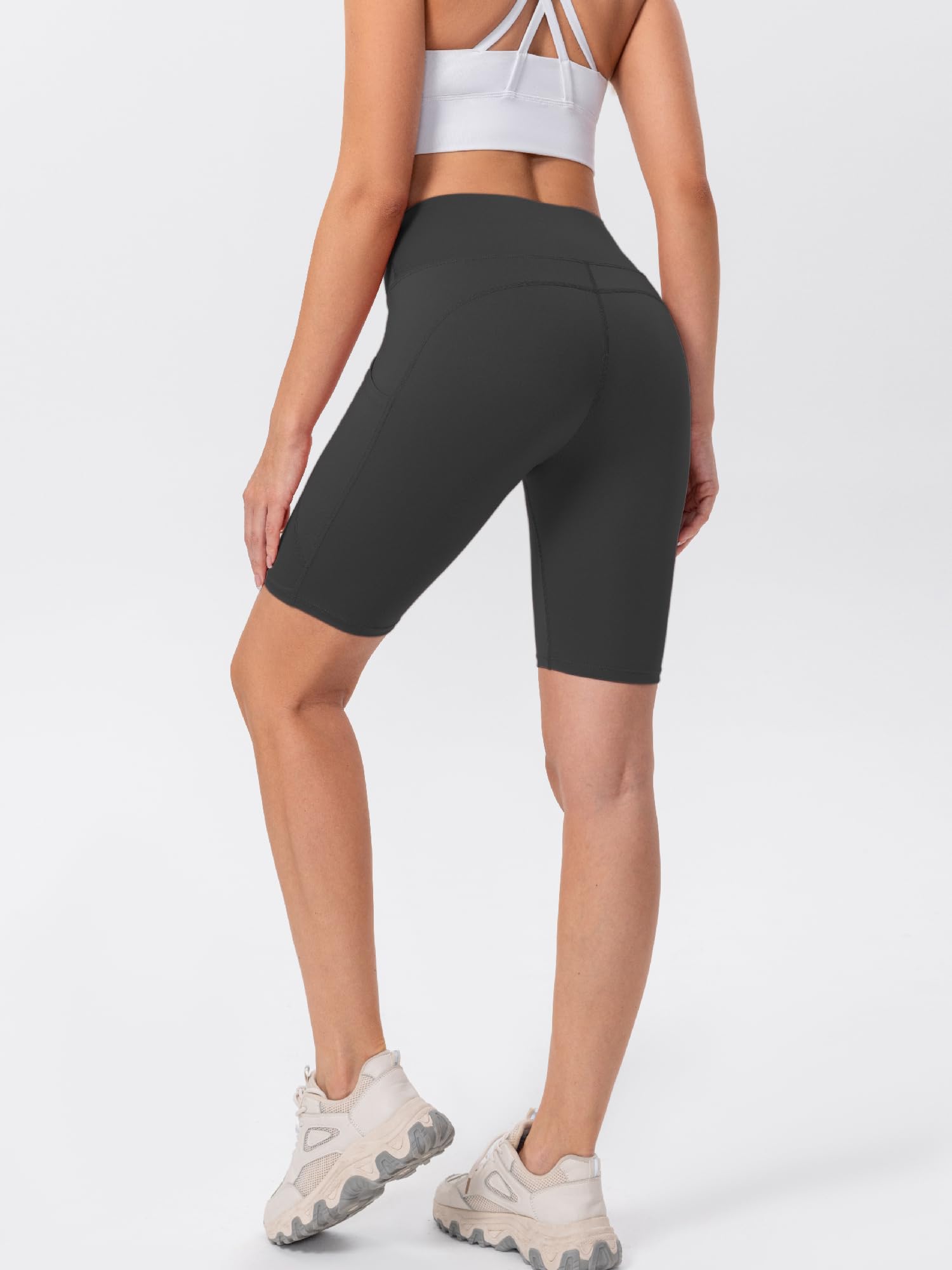 TAISIM Pantalones cortos de yoga para mujer con bolsillos, control de abdomen, para entrenamiento, atletismo, correr, para mujer