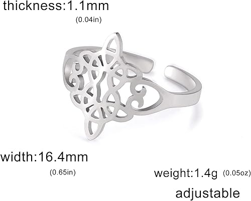 Vista 6 de TEAMER Anillo de nudo de bruja ajustable de acero inoxidable con nudo celta para mujer, colgante geométrico, joyería vintage