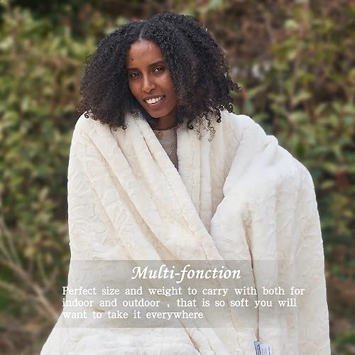 Miniatura 2 de Krifey - Manta de pelo sintético, supersuave, acogedora, cálida, mullida, esponjosa, decorativa, afelpada, marfil, 50 x 60 pulgadas