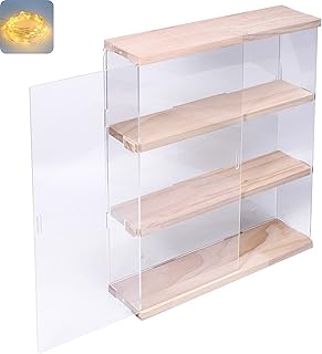 Nynelly 3-Layer Clear Acrylic Display Case with Door,Wall-Mounted Display Shelf for Funko Pop,Countertop Display Case for Collectible Action Figure,Dustproof Storage Organizer(29.5x8.5x38 cm,Oak)