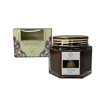 EKAM Mahogany Scented Votive Hexa Jar Candle| Coloured | Long Lasting| Ideal for Home D cor, Aromatherapy & Gifting| Lead-Free Wick|71 g| 15 Hours Burn Time |Vegan | Gift Box Packaging