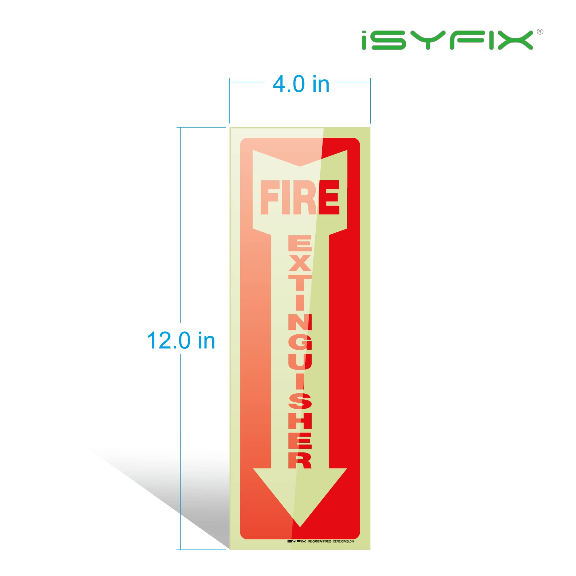 iSYFIX Gaśnica świecąca w ciemności – 12 sztuk 10 x 30 cm – samoprzylepny winyl premium, laminowany dla najlepszej odporności na promieniowanie UV, pogodę, zarysowania, wodę i blaknięcie, wewnątrz i