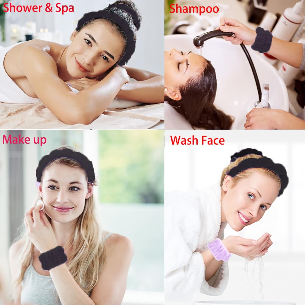 Fasce per capelli da spa per lavare il viso, set di spugnette per