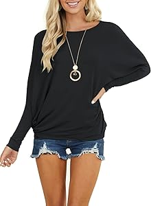 MIHOLL Womens Long Sleeve Batwing Casual Loose Dolman T-Shirt Blouse Tops