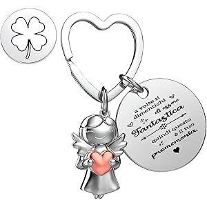 Portachiavi Angelo Custode In Argento - Acciaio Inossidabile, Regalo Per Auto, Protezione E Fortuna - Foto 7