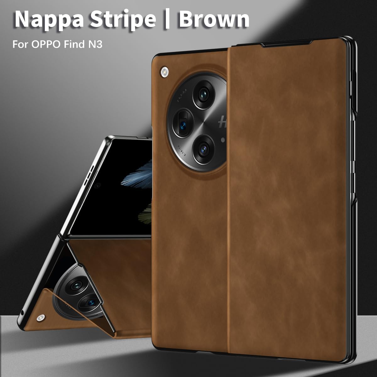 Compatible with Oppo Find N3 Case, Premium Leather Flip Case Magnetic Folio Flip Slim Phone Case Drop Shockproof Protective Cover Stylish Case for Oppo Find N3(Brown)
