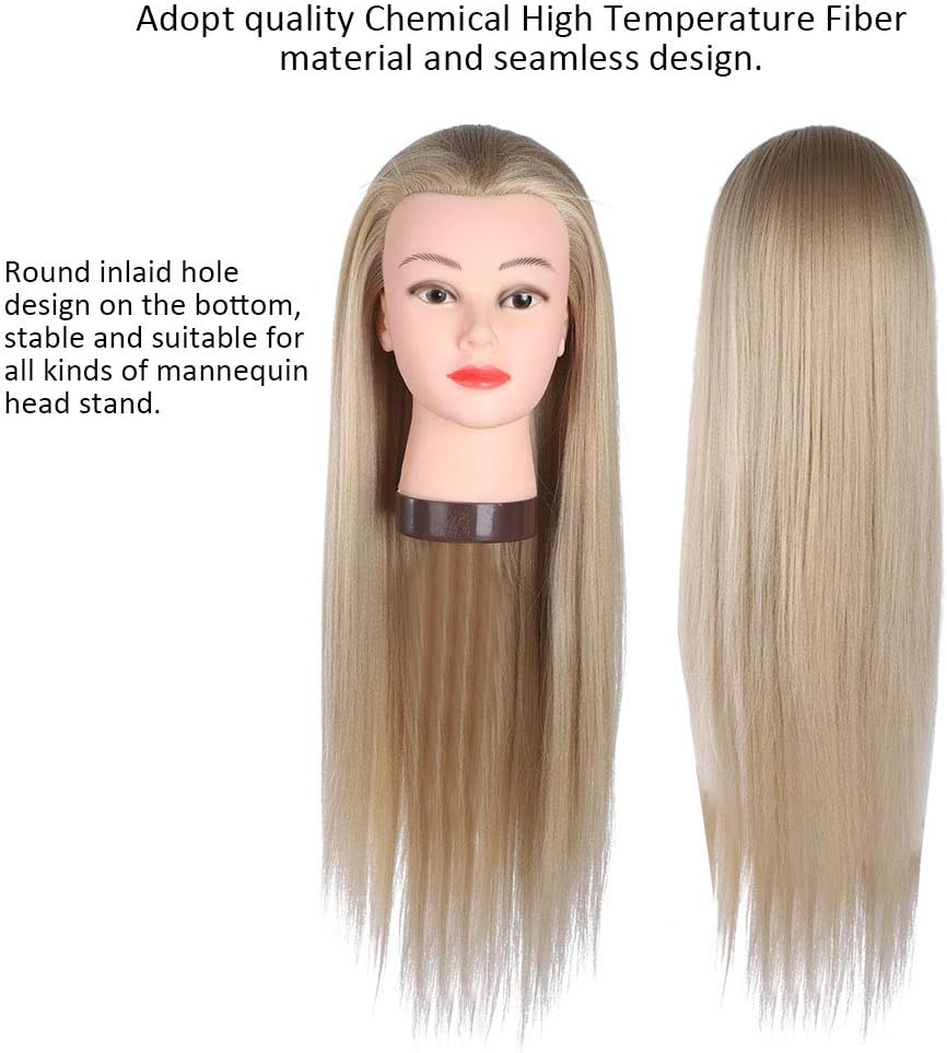 Mannequin Head with Hair Seamless Design for Cutting and Braiding Practice for Hairstylists and Students, 29.5inch Chemical Fiber Gold Yellow, Suitable for Beginners