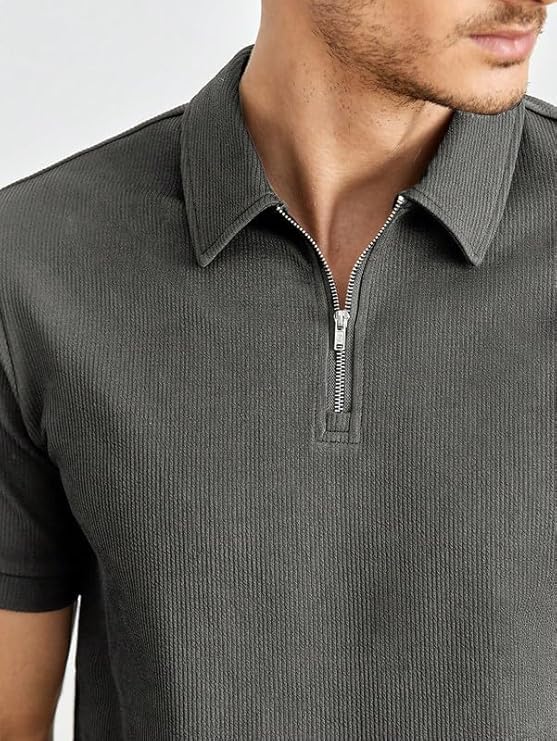 Image of NETCLICK Polyester V-Neck with Zip Closure Polo T-Shirt