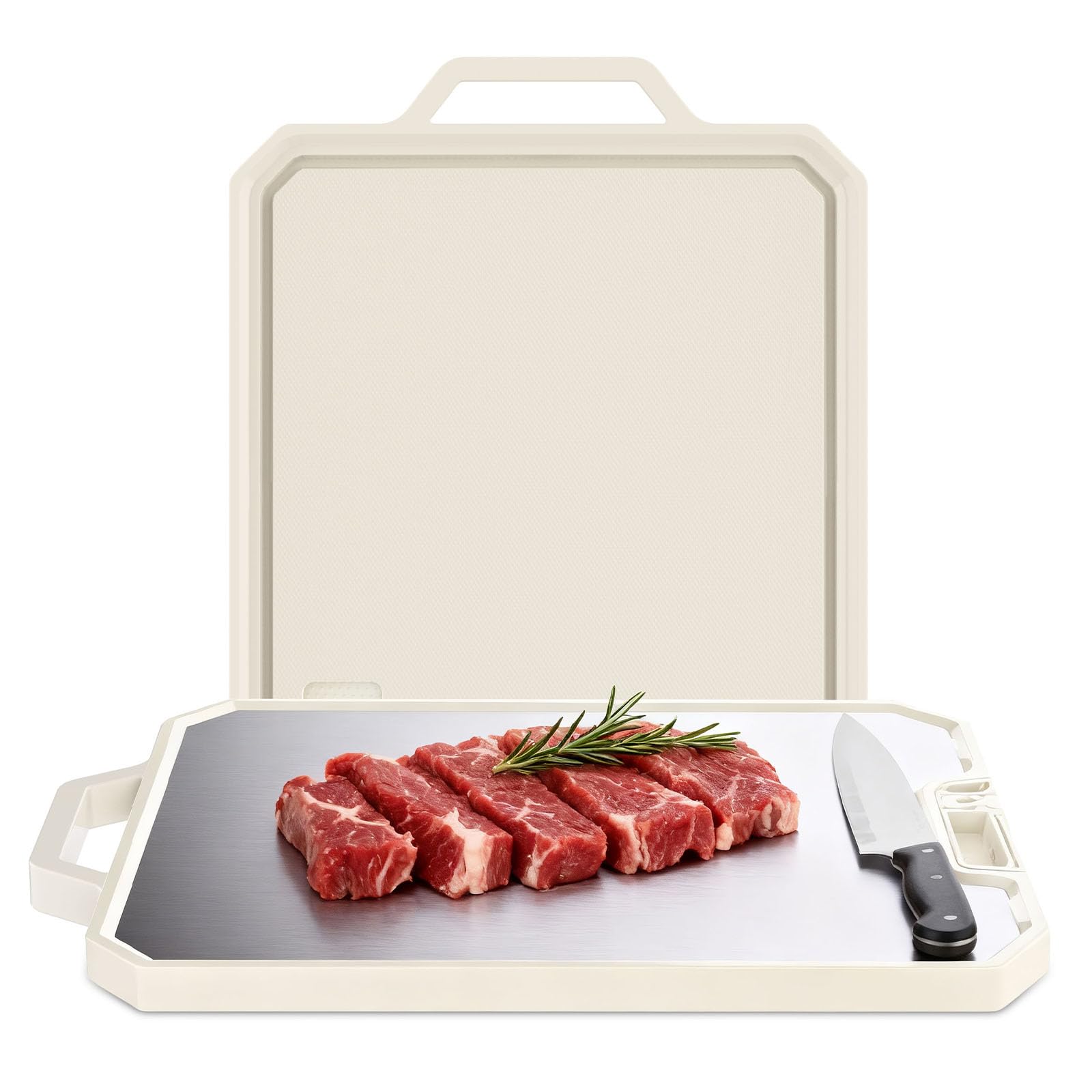 RAINBEAN Cutting Board, Stainless Steel Cutting Board for Kitchen, Kitchen Essentials, Double Sided Food Grade, Easy to Clean Large Size 14.37”×12.01”