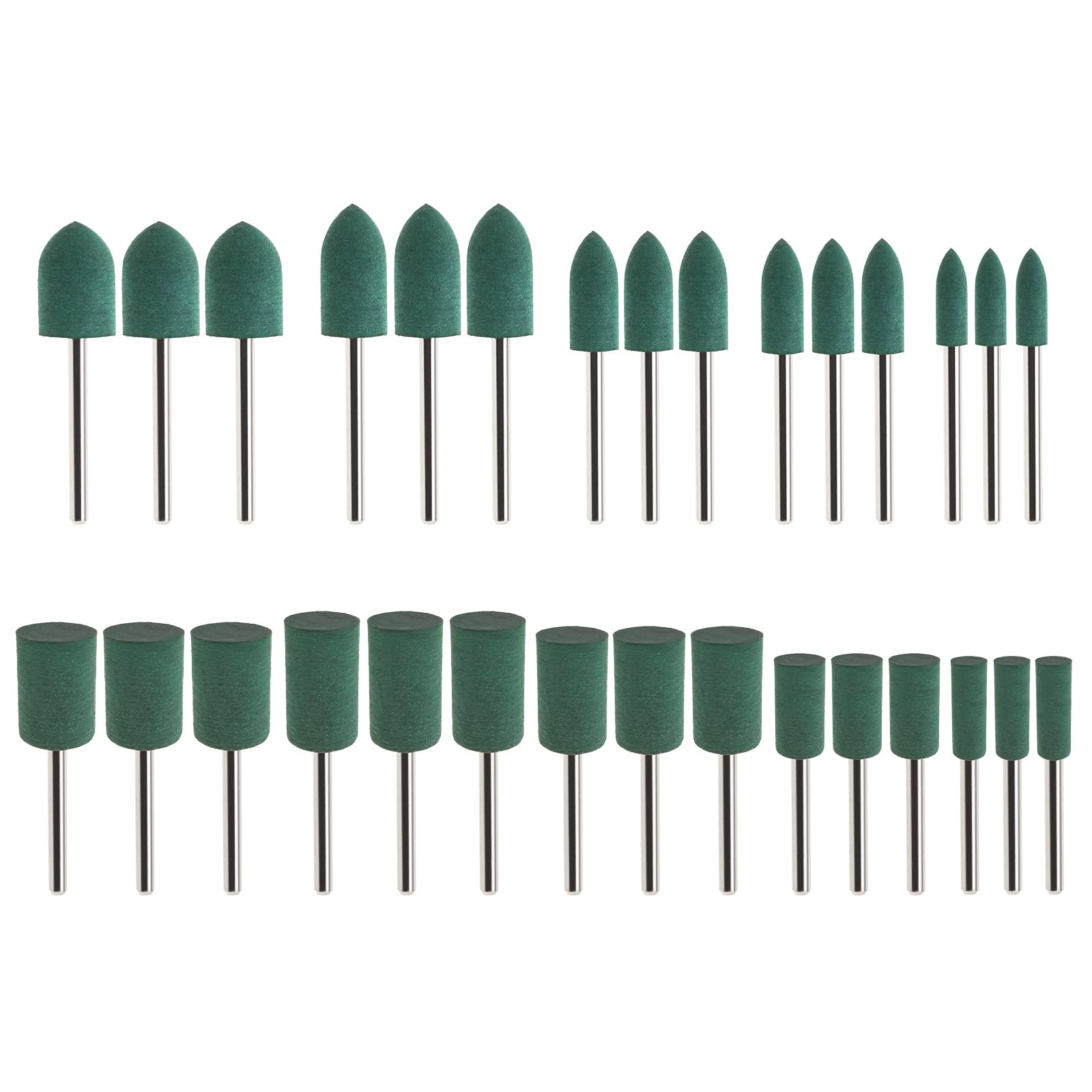 Create idea 30pcs Gomma Lucidatura Bit Cono Cilindro Forma Lucidatura Burrs Gioielli Ruota 3mm Mandrino 4mm 6mm 8mm 10mm 12mm Testa per Strumento Rotativo Trapano Elettrico Smerigliatrice
