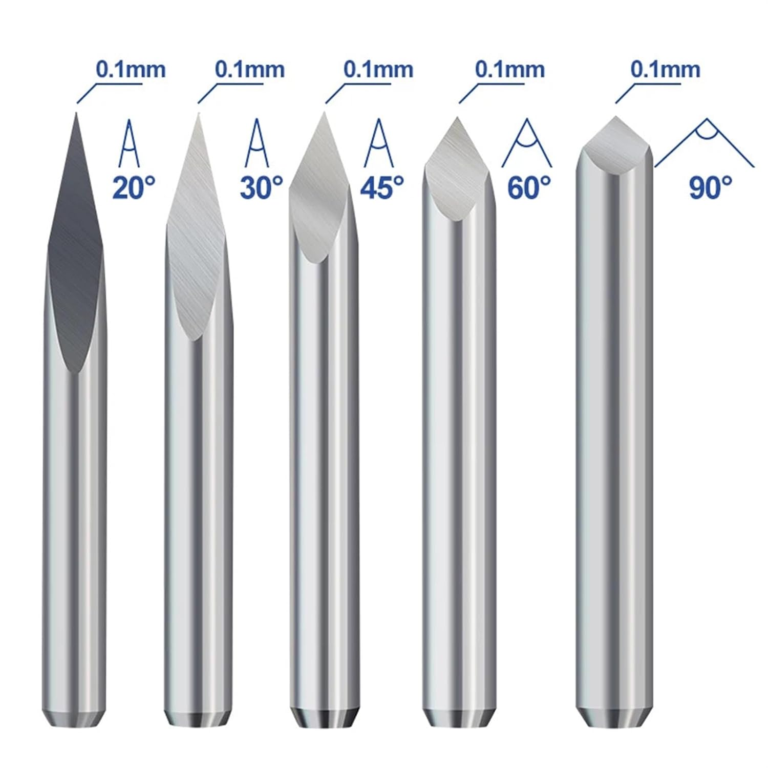 10Pcs 3.175mm Shank 3 Edge Engraving Bit Set Tip 0.1mm 20/30/45/60/90 Degrees Carbide PCB Machine Router Bit 3D CNC Milling Bits