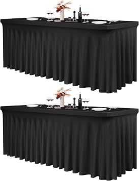 2 Pack 6Ft Spandex Table Skirts Fitted Black Stretch Tablecloth