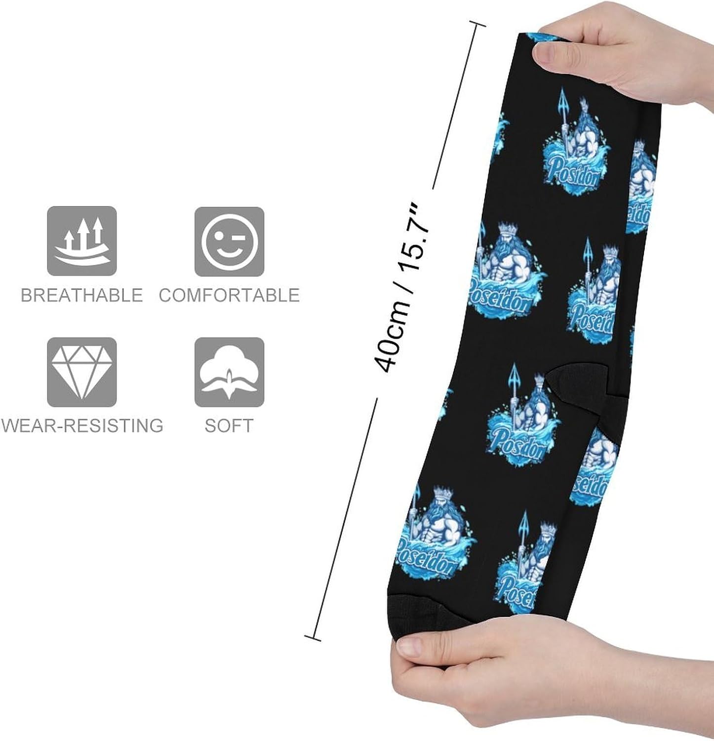 Poseidon Ancient Greece Mythology Knee High Socks Athletic Long Stockings Sport Casual Crew Tube Sock Boot 40cm