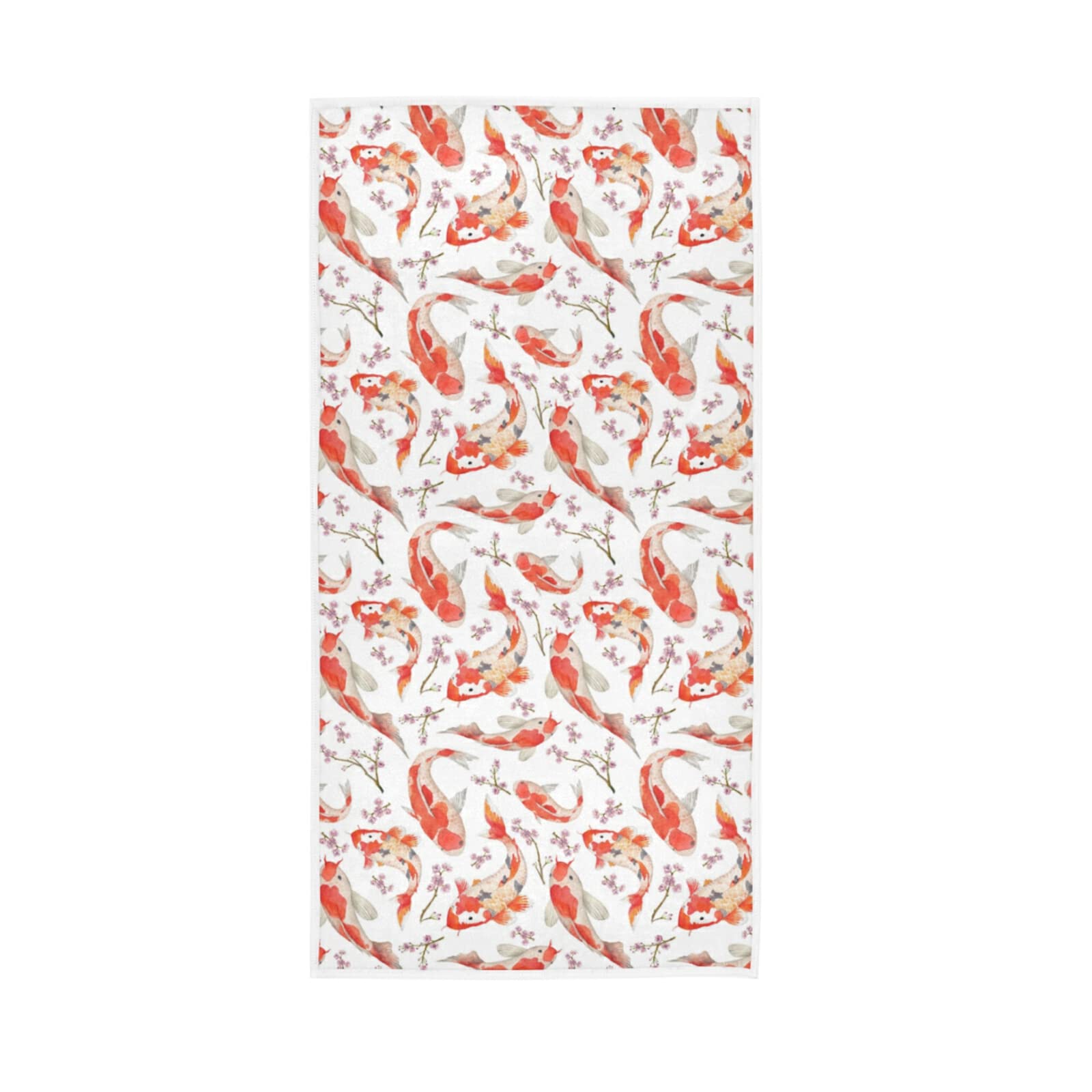 LSRCPD Watercolor Oriental Asian Carps Fish and Cherry Blossoms on White Soft Hand Bath Towel 30" x 15" Thin Fast Drying Absorbent Soft Towels for Kitchen Gym Spa Hotel Beach