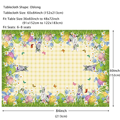 Easter Bunny Tablecloth Yellow And White Buffalo Plaid Check Waterproof Kitchen Dinner Table Cover 60X84Inch Rectangle Easter Egg Table Protector For Party Holiday Table Cloth Decoration #TOP1