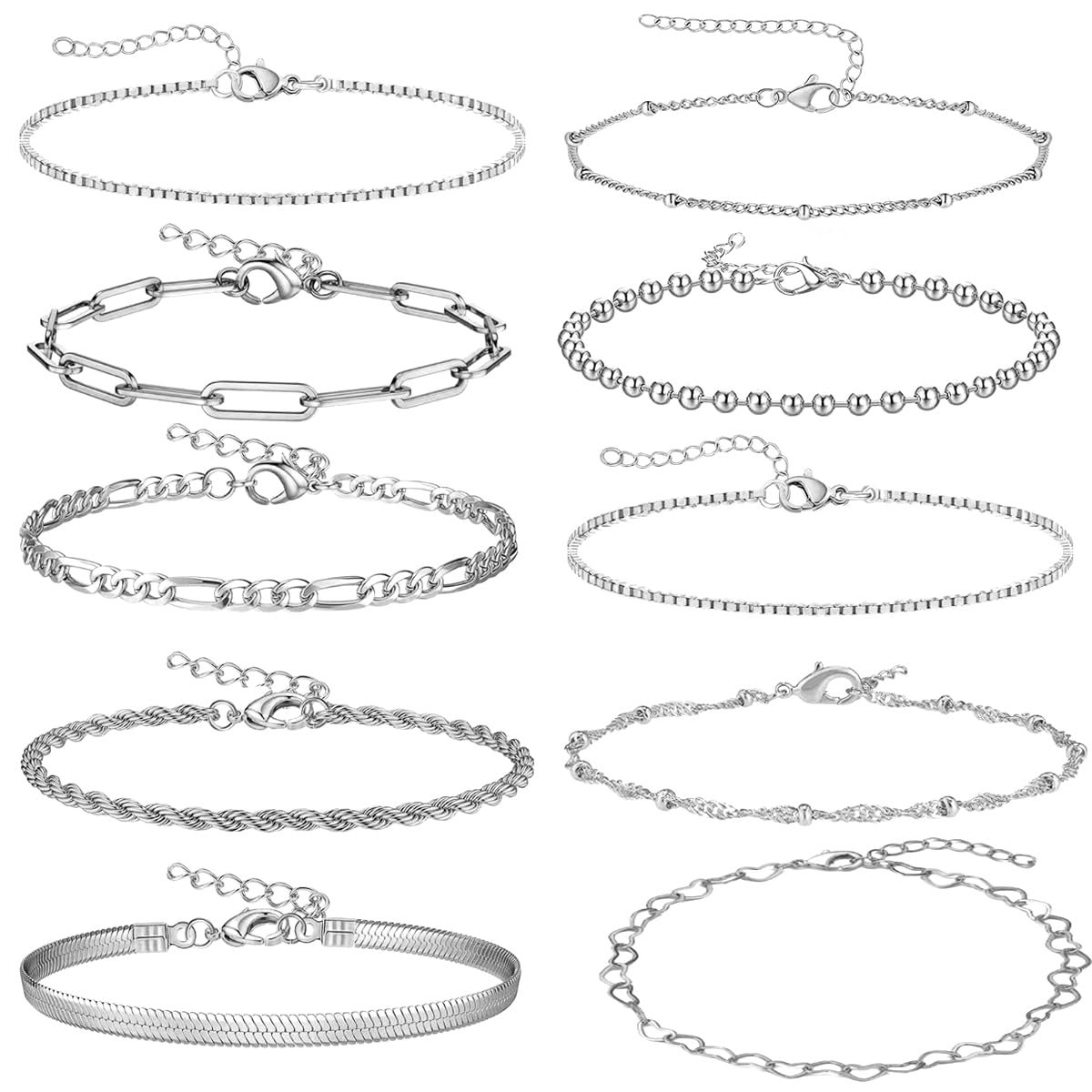 sannidhi Bracelets for Women, Pack of 10 Chic Gold Silver Alloy Layered Bracelets Set Ladies Slim Link Bracelet for Woman Wrist Jewelry Gift-picture-0