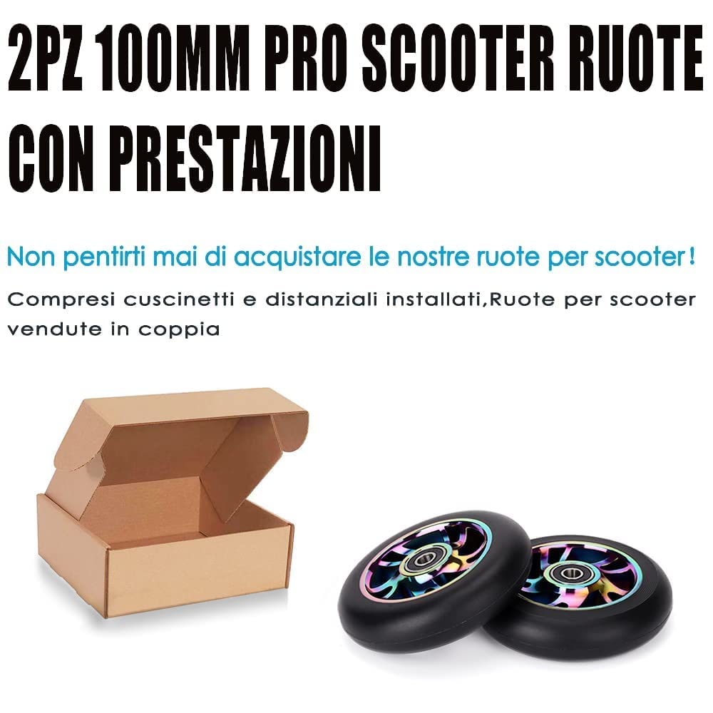 2 Ruote Per Scooter Freestyle - 100mm X 24mm, In Alluminio E PU, Portata 600kg - Foto 4