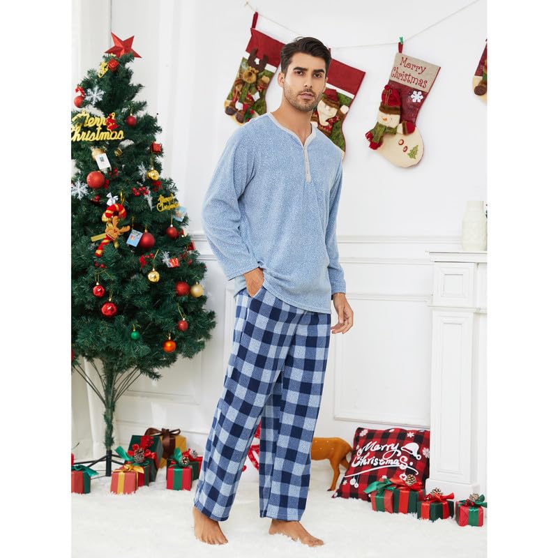 U2SKIIN Couple Pajama Sets, Plaid Pajama Set for Men and Women Soft Warm Pjs Set3