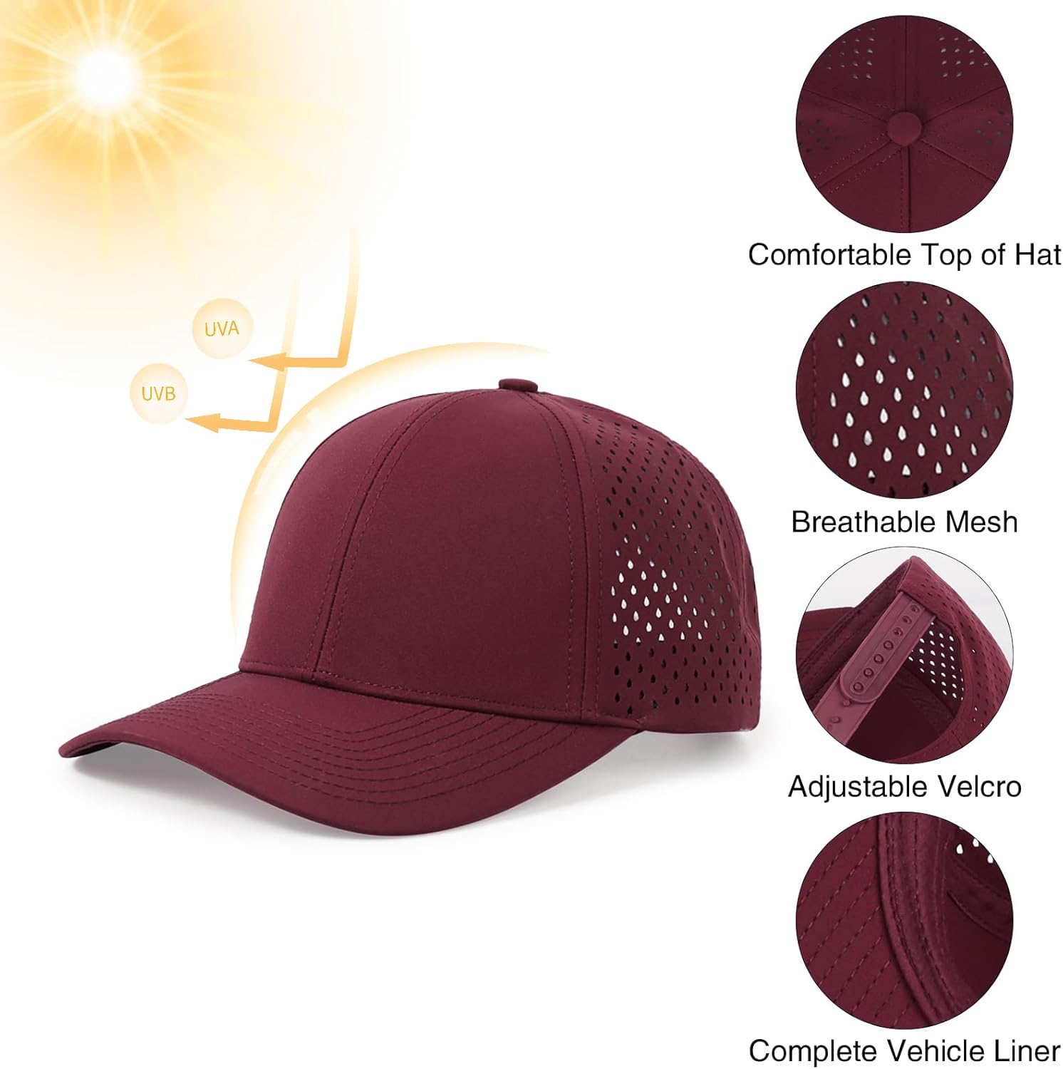 Quick Dry Baseball Cap Curved Brim Snapback Hat Laser Cut Mesh Ball Cap Golf Ball Cap for Men Women - Image 4