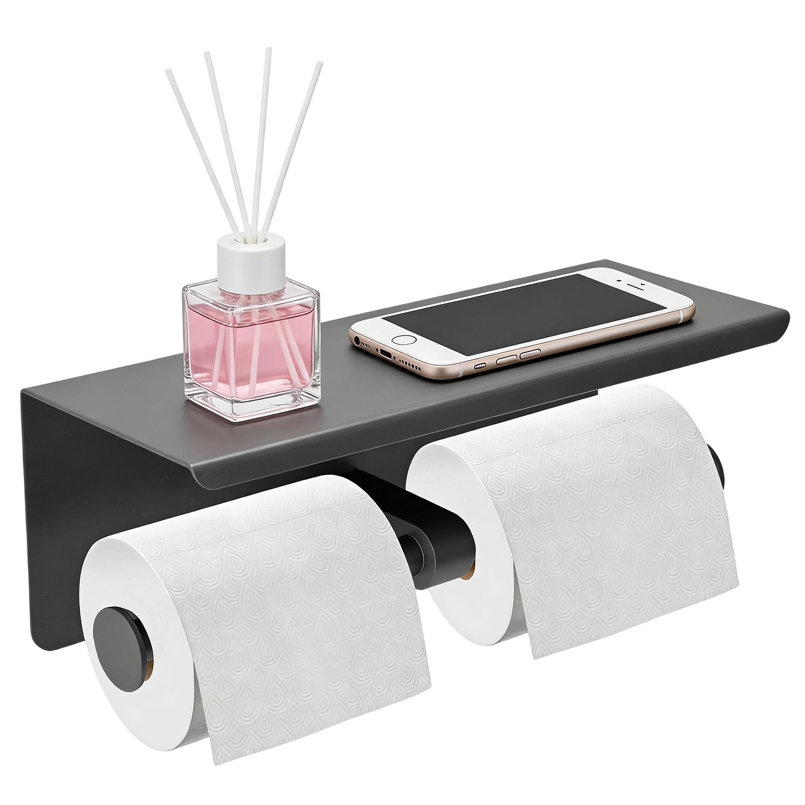 Double Toilet Paper Holder Wall Mounted, Stainless Steel Tissue Paper Holder with Shelf Anti -Rust Toilet Paper Dispenser for Bathroom (Grey)