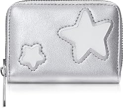 Andiker Credit Card Holder for Women, Cute Star Patterns Card Case Wallet with Mutiple Card Slots Small Zipper Wallet for Travel and Daily Use (Silver)