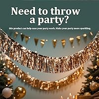 Vista 4 de Paquete de 4 unidades de guirnalda de flecos de papel de aluminio dorado de 40 pies total, bandera de oropel metálica, cortinas para colgar