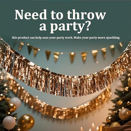 Miniatura 4 de Paquete de 4 guirnaldas doradas de flecos de aluminio de 40 pies con flecos metálicos para colgar en la pared, cortinas para desfile, flotador,