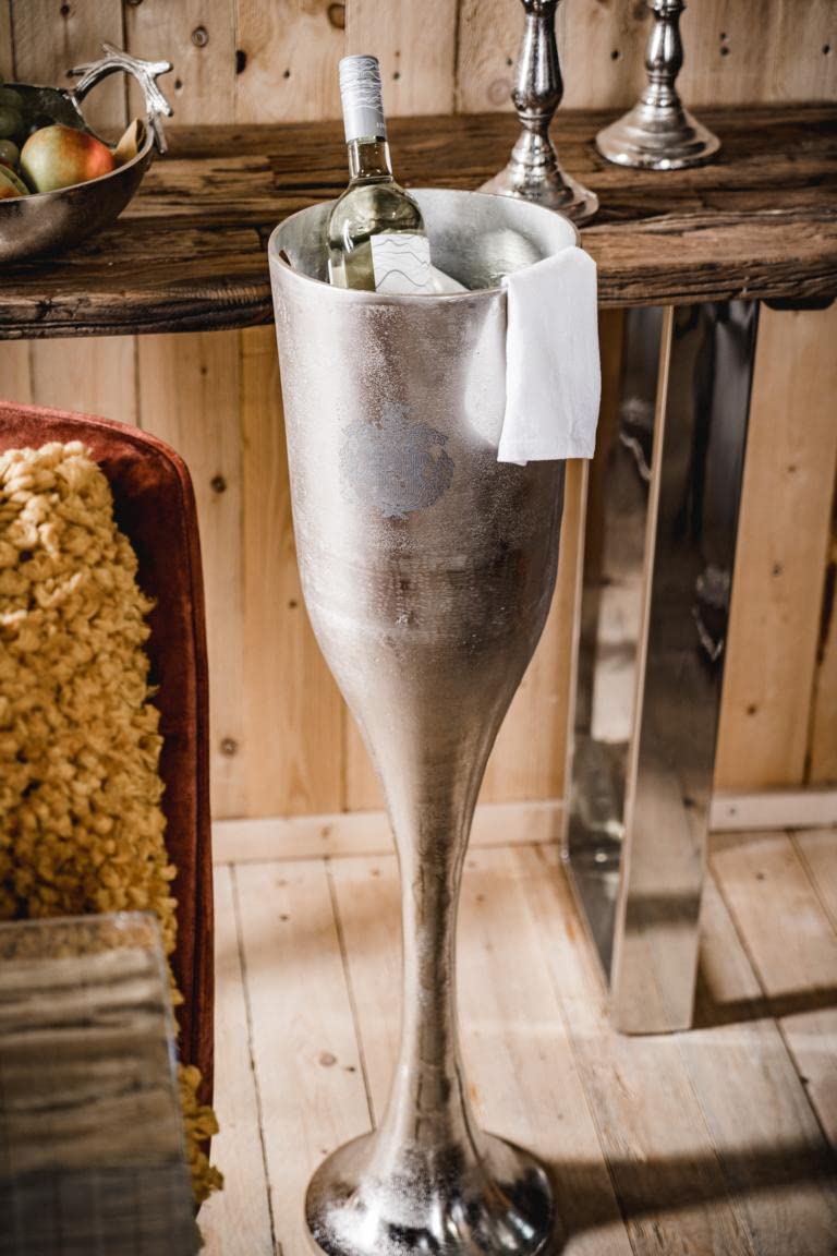 Champagnerkühler auf Standfuß, Weinkühler Sektkühler Flaschenkühler Getränkekühler, Aluminium Metall Silber Party - Kühler für Sekt, Wein und Champagner - XXL 90 cm