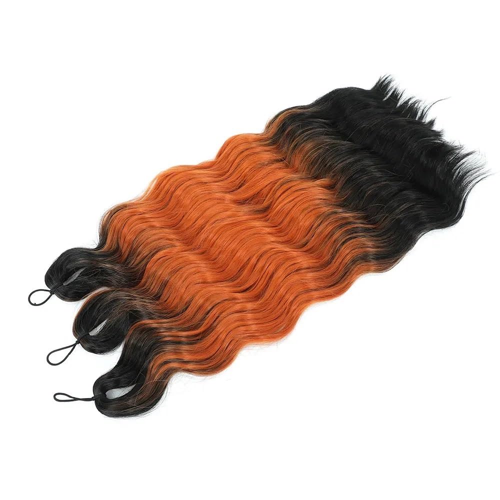 Głębokie oceaniczne fale plecione włosy syntetyczne kręcone włosy syntetyczne 3 sztuki 3 sztuki przedłużenia warkoczy Boho (3T1B-ORANGE-1)