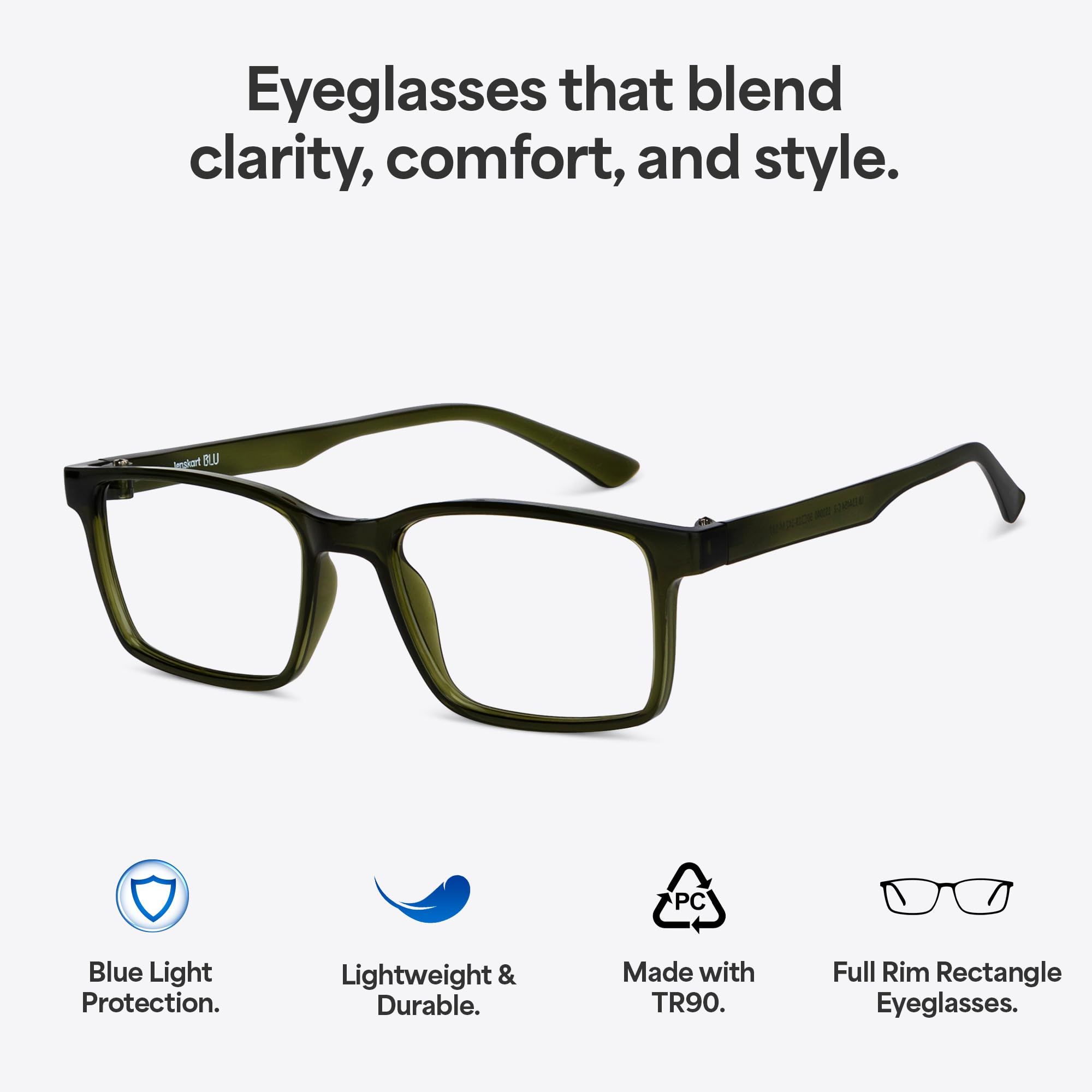 LENSKART BLU | Zero Power Blue Cut Computer Glasses | Anti Glare, Lightweight & Blocks Harmful Rays | UV Protection Specs | Men & Women | Medium | LB E14454 4