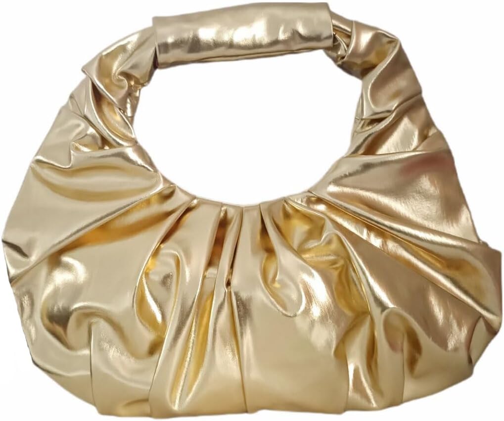 Women’s Metallic Evening Clutch Purse PU Leather Pleated Bag Designer Handbag for Party Prom Wedding