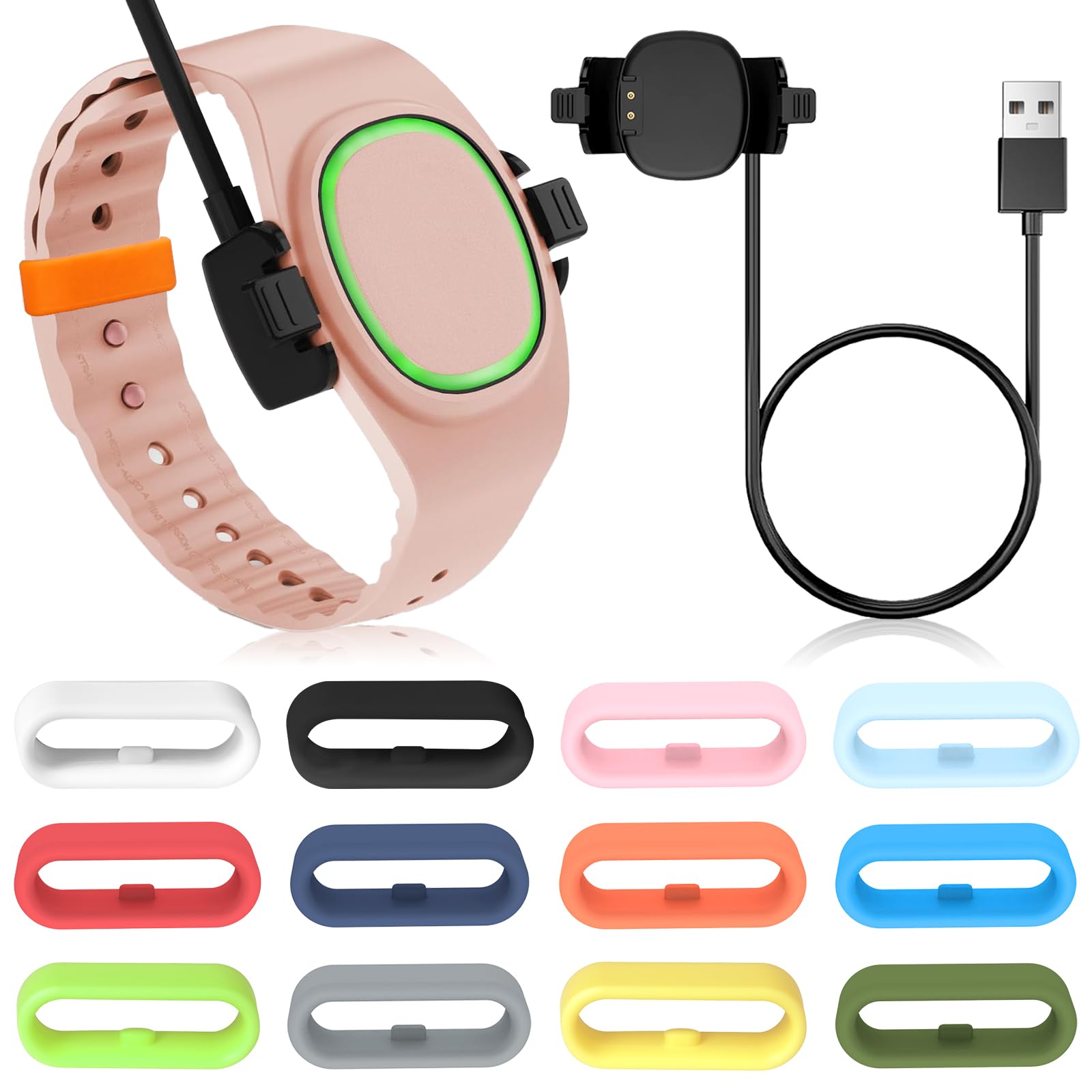 pupvus 12 pcs Multi-Color Band Keeper + 1 pcs Magic Band Plus Charger 3.3ft Replacement Charger Only Compatible with Disney Magic Band Plus+