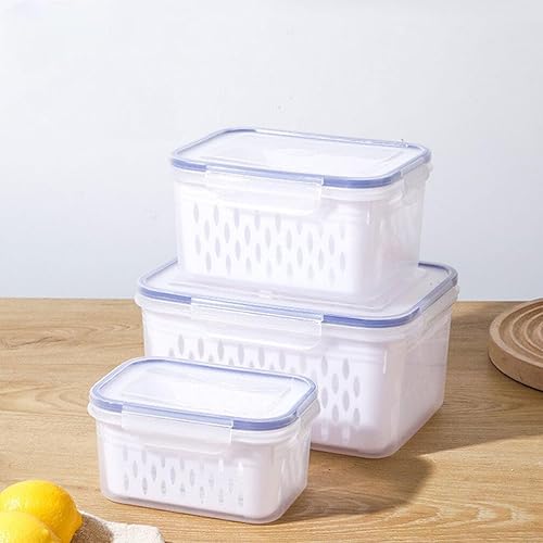 Miniatura 8 de Kichvoe Contenedores de almacenamiento de frutas para refrigerador, 3 recipientes de almacenamiento de frutas para refrigerador grandes con tapa