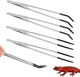 4pcs Reptile Feeding Tongs, Stainless Steel Straight Curved Reptile Feeding Tweezers with Rubber Tips for Bearded Dragons Snake Lizards Gecko