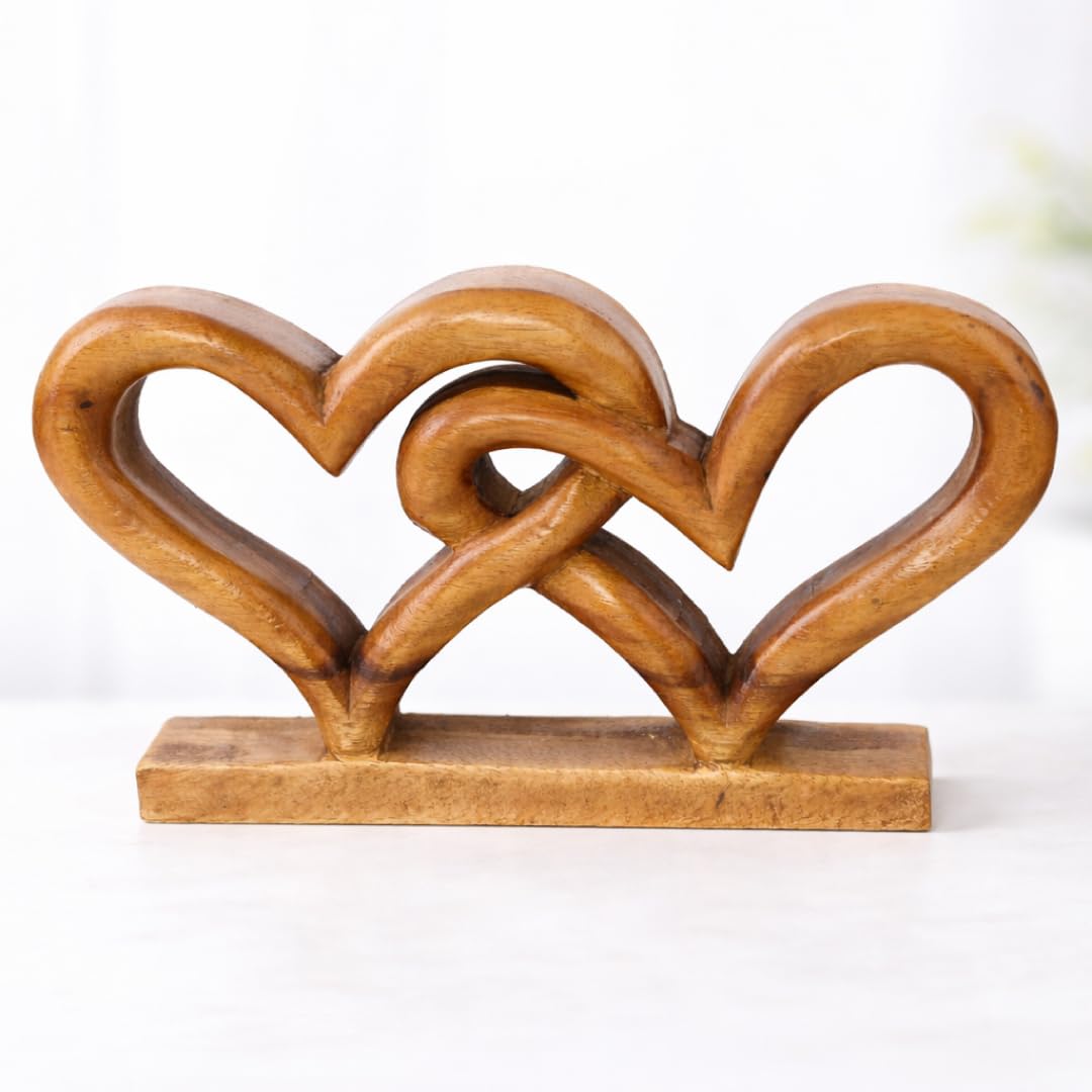 Decozen Wood Heart Sculpture, Gift for Her, Valentines Day Gifts for Her, Mom Dad Wife Valentines Gift Table Decor for Living Room Fireplace,
