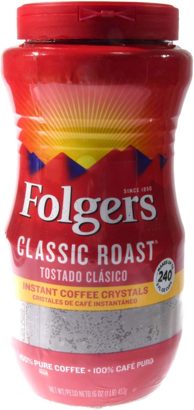 Folgers Coffee Classic Roast 100 Pure Instant 16oz (Pack
