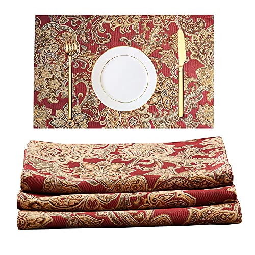 Luxury Retro Placemats For Dinner Table Set Of 4,Machine Washable Fabric Placemats Non-Slip Heat Resistant Indoor Dining Table Mats Placemats (Red, Set Of 4) #TOP28