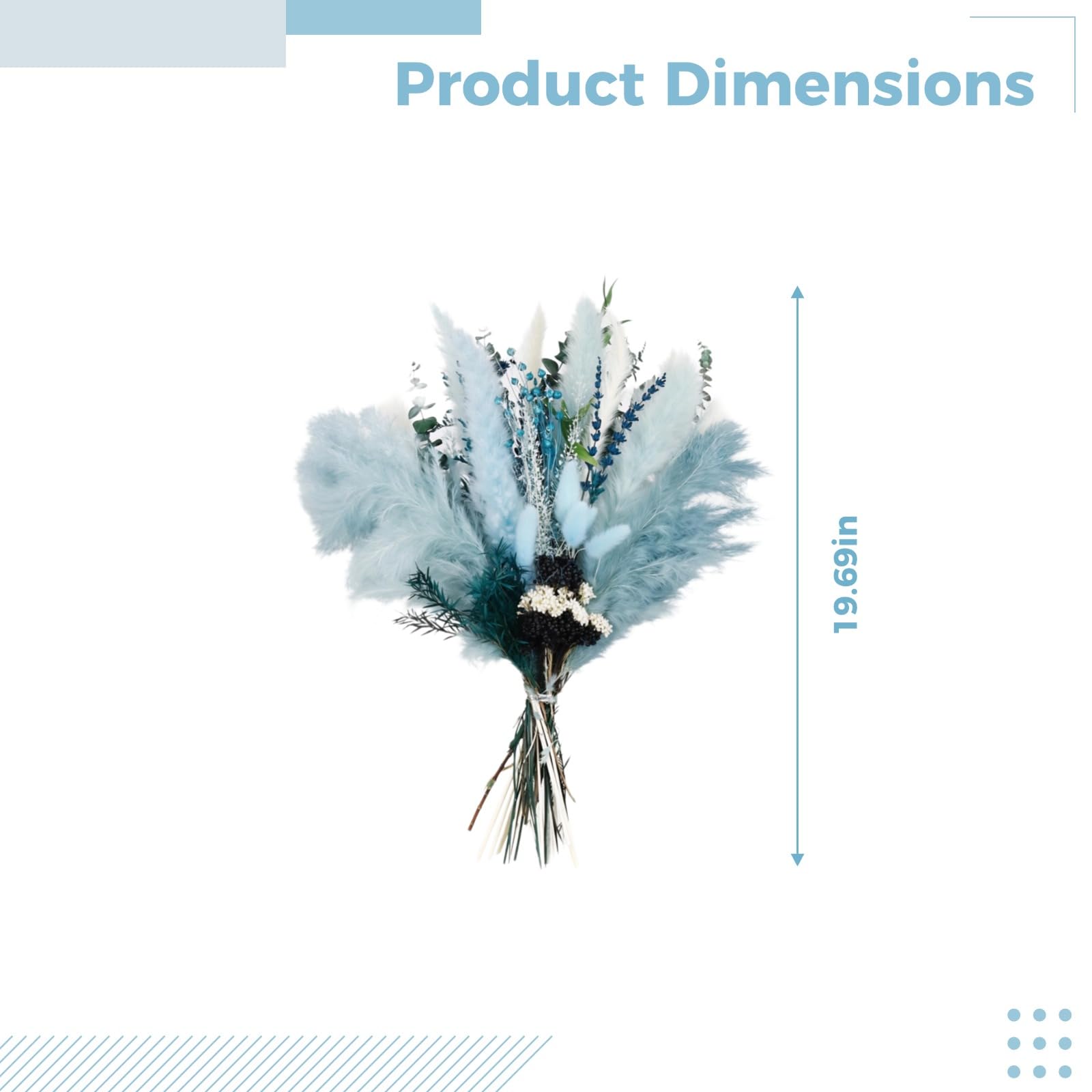 Blaues Pampasgras Deko, Trockenstrauß mit blauen Trockenblumen, 50 cm Stiele, passend für Hochzeit, Party und Boho Dekoration