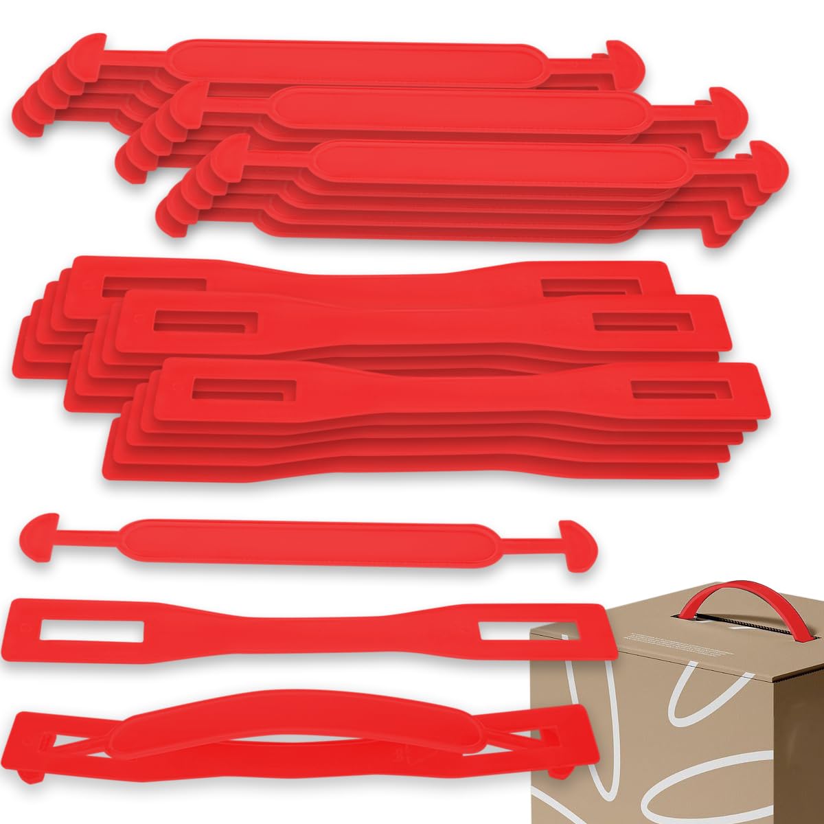 Plastic Cardboard Box Handles Box Handles Lifting Moving Straps for Small Box Carton 100 Sets,Red