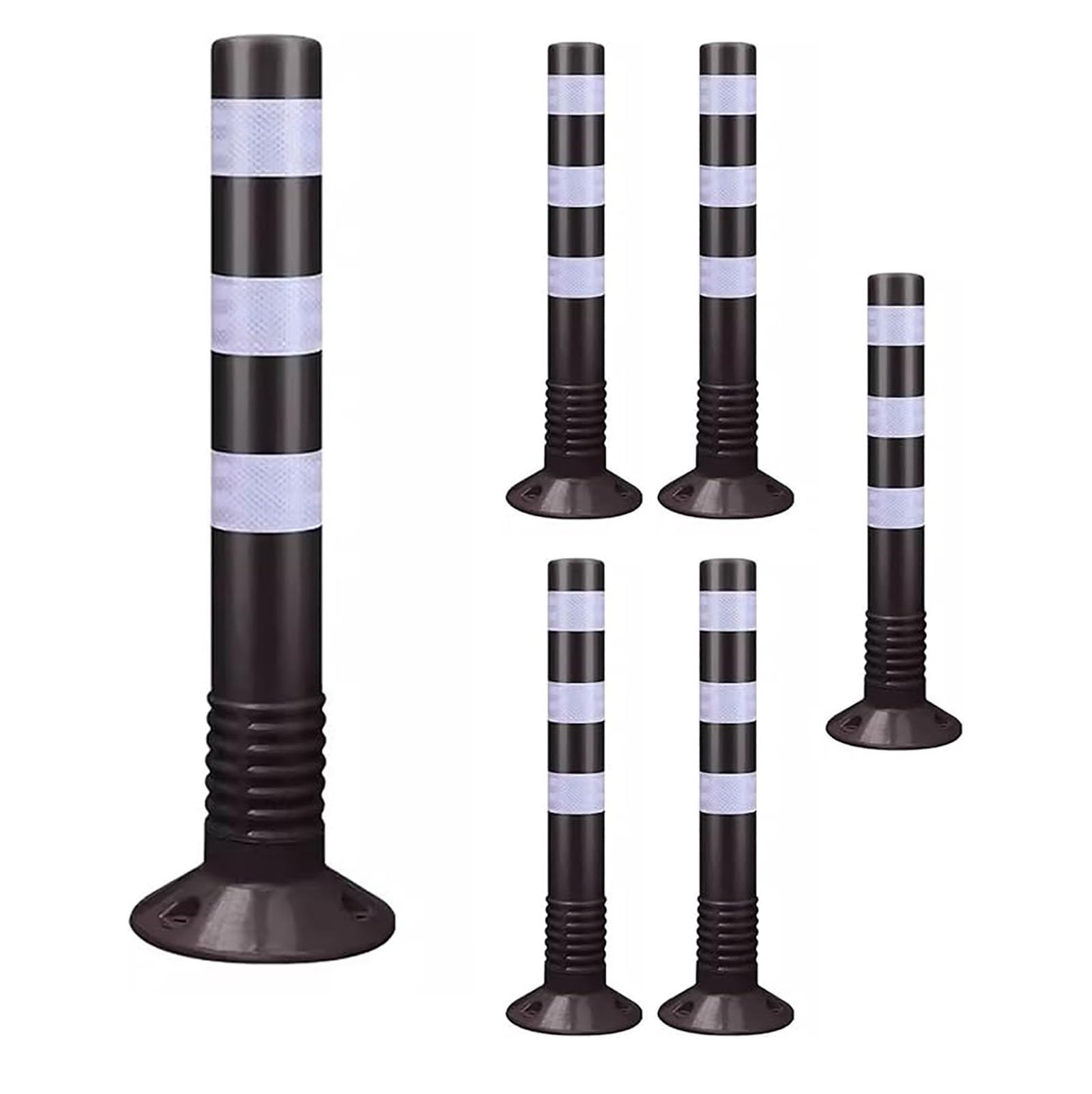 HCZKIUJY Parking Barrier Flexible Traffic Delineator Posts Safety Cones, Road Night Visual Bollard Pole (Black 6 pack)