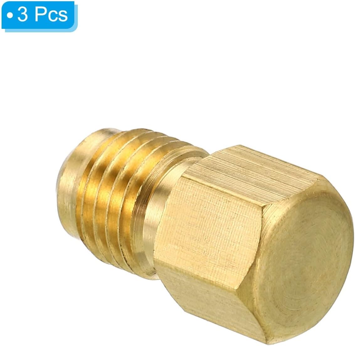 #US 3Pcs Male 7/16"-20UNF Brass Flared Plug 1/4 SAE Flare Tube 45 Degree Fitting