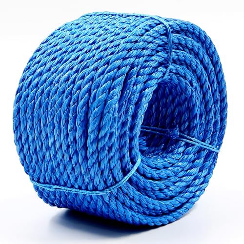 Polypropylene Rope Weather-Resistant & Waterproof, Durable, Heavy Duty Rope for Pool, Marine, Camping, General Household Tasks, Construction and Rigging (Blue, 1/4in X 98FT)