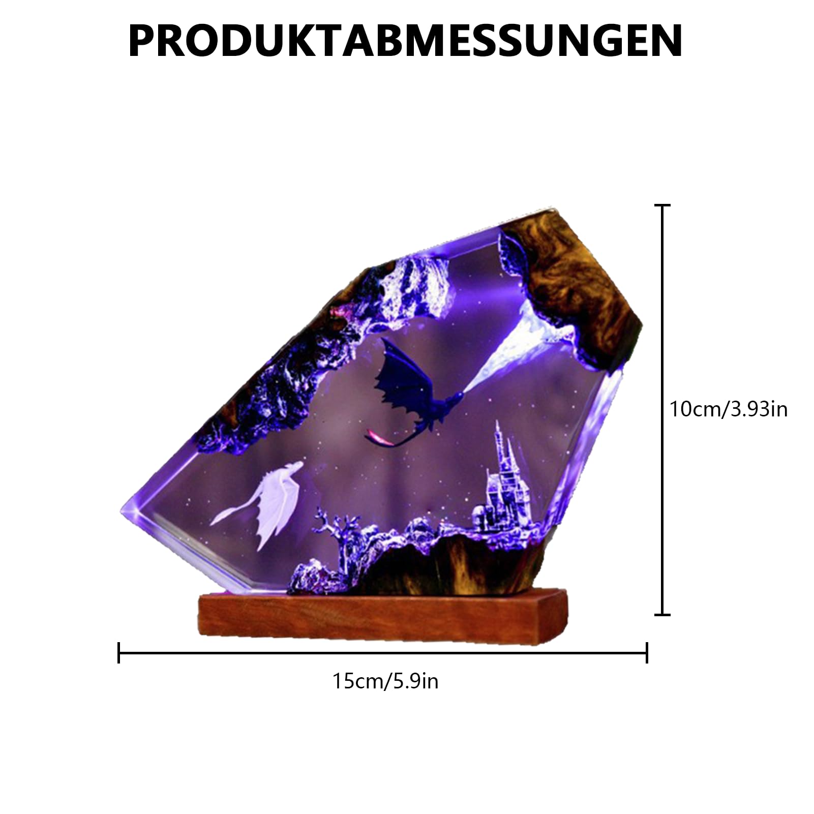 3D Ozean Epoxidharz Nachtlicht,Harz-Ozean-Lampe,Ornamente mit Holzsockel,Dinosaurier, der Feuer speit,Nachttischlampe Schlafzimmerlampe mit USB-Kabel für Meeresliebhaber (Violettes Licht)
