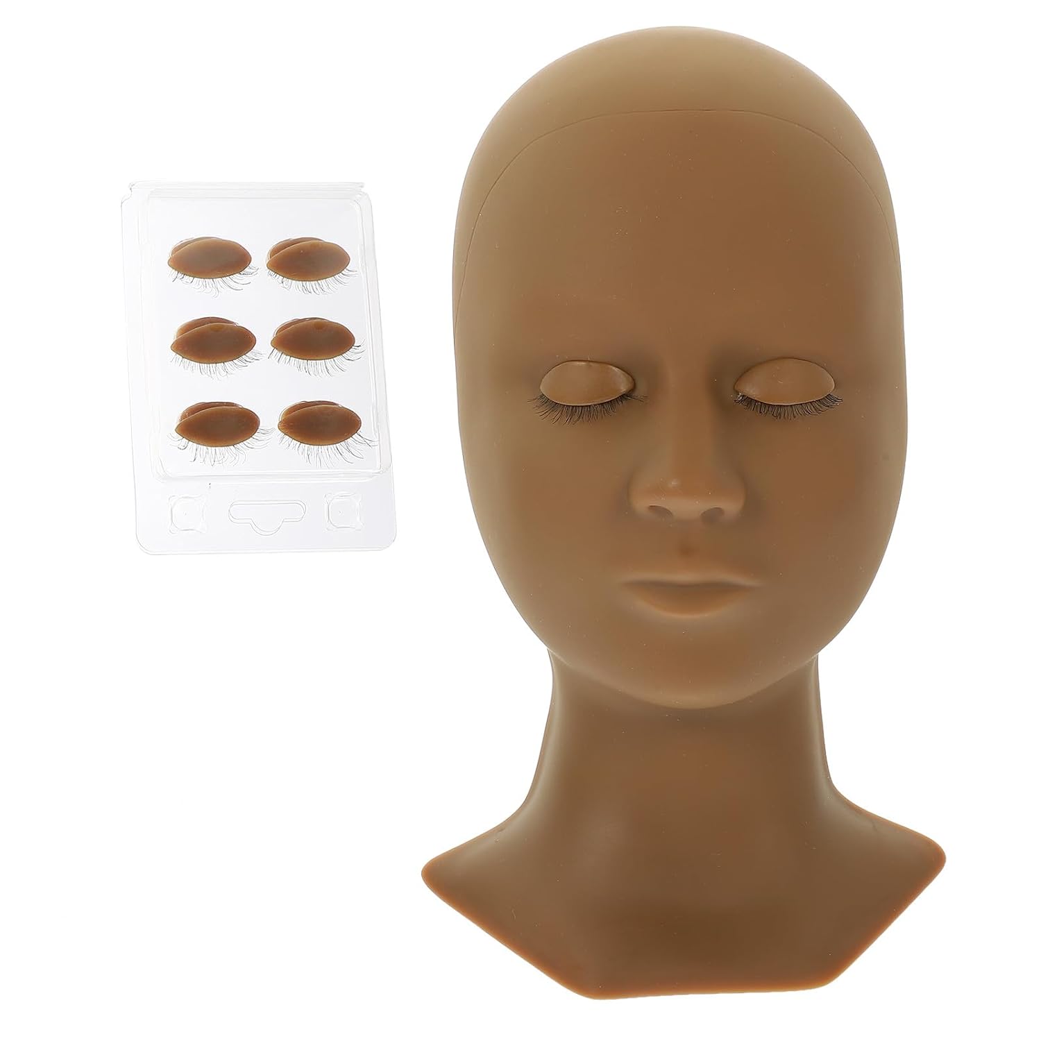 Healeved Eyelash Extension Trainer Mannequin Head with Removable Eyelids Silicone Makeup Practice Head for Lash Grafting Training Set with 4 Pairs of Replaceable Eyes, Skin Color, Single