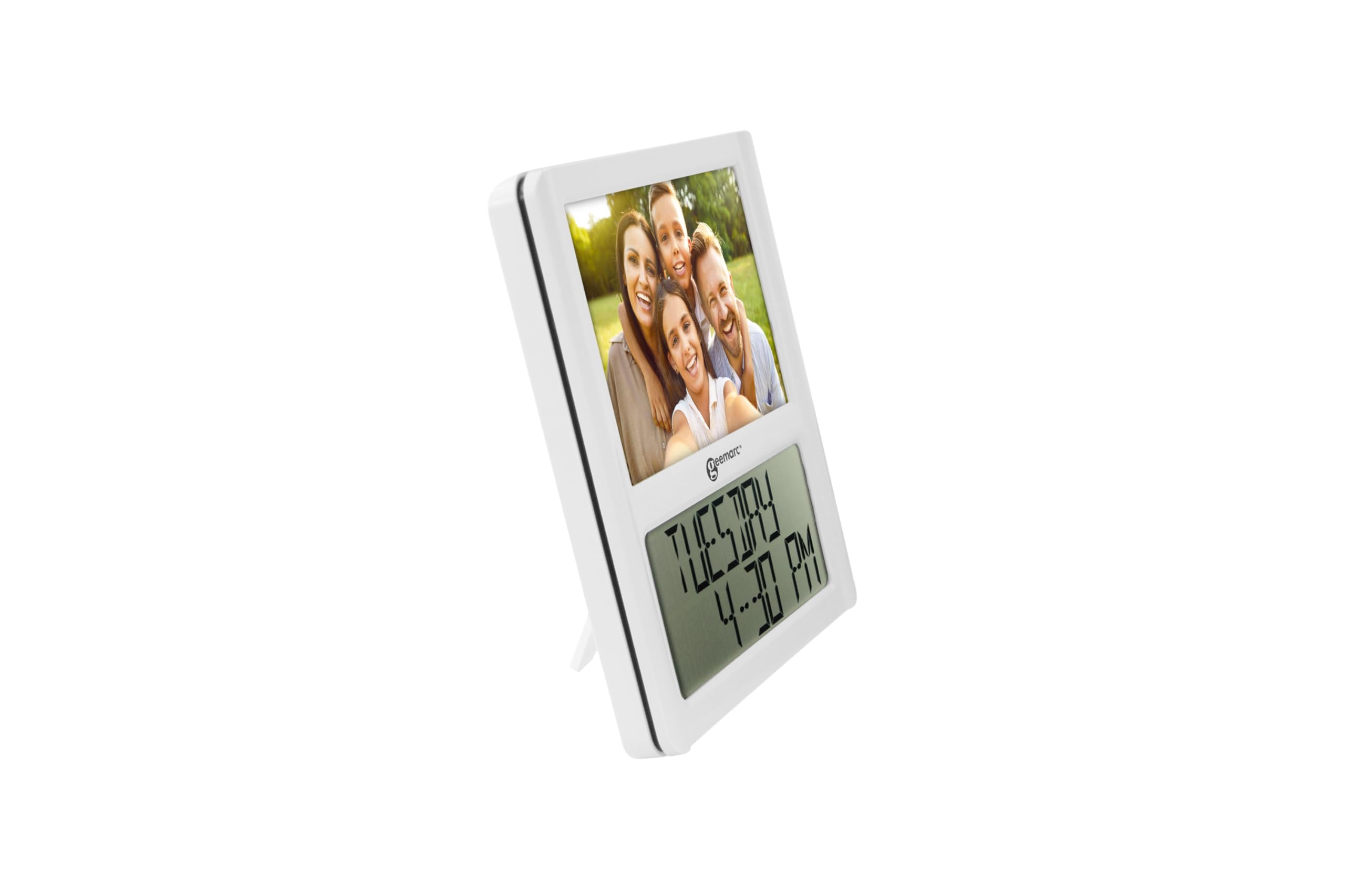 Horloge Calendrier Numérique et Son Cadre Photo Personnalisable - La Viso5 de Geemarc avec Réglage Automatique de l’Heure pour Les Personnes Âgées - Fonctionne sur Pile - sans Rétroéclairage