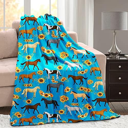 Horses Sunflowers Blanket for Boys Girls, Kid Horse Flower Throw Blanket for Couch Bed Sofa Living Room Decor, Soft Cozy Blanket with Horses Gifts for Baby Toddler Infant Newborn 40 "x 50"