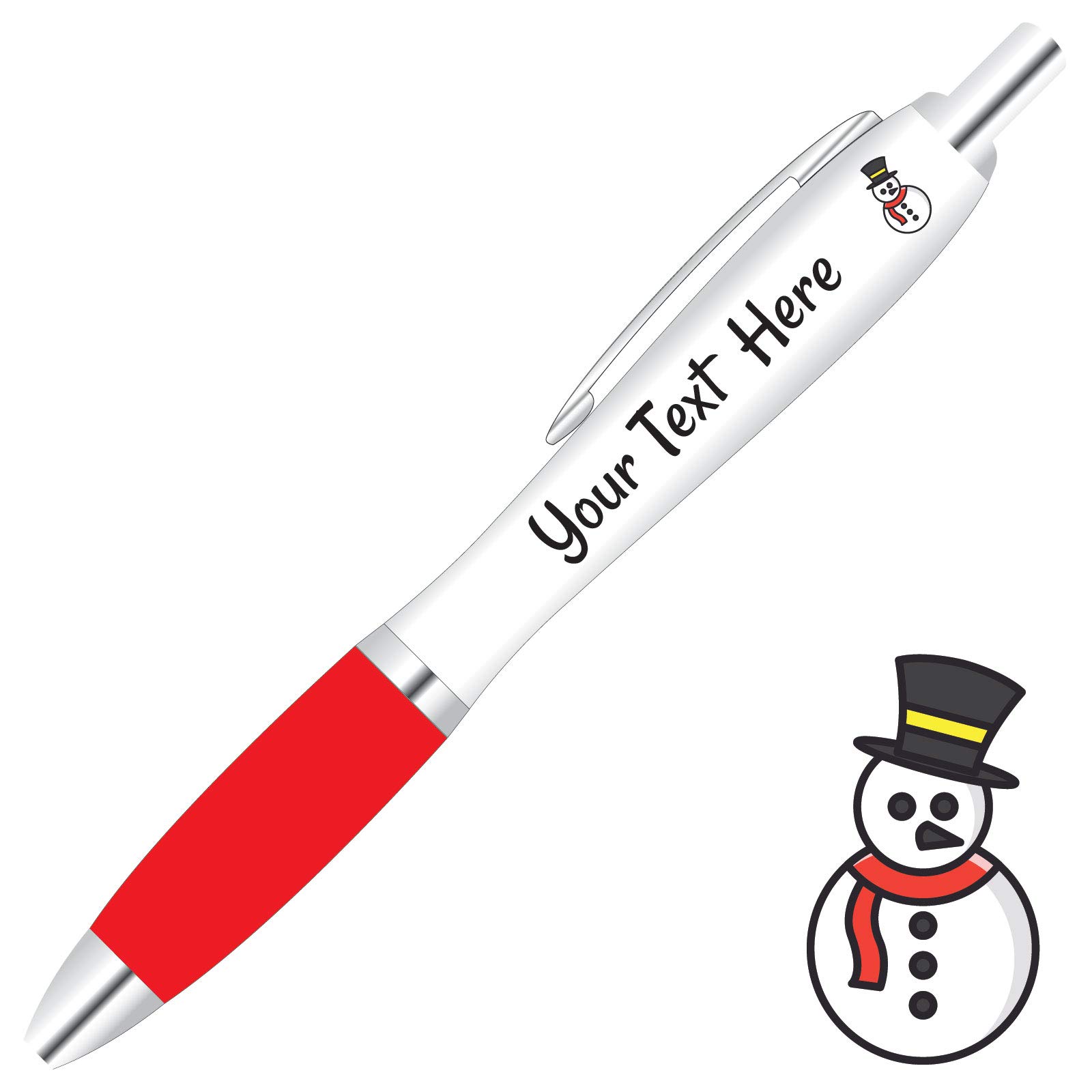 Full Colour Printed Personalised Christmas Pens *Qty - 80* - RED Pen Grips *Snowman Design* โ image 1