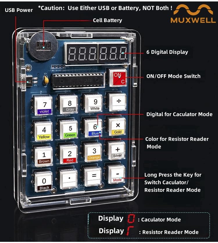 Kit de calculadora electrónica de bricolaje con pantalla de 6 dígitos y lector de resistencia 4