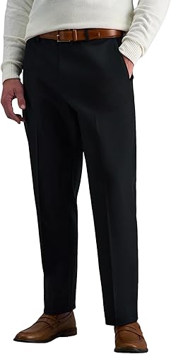 Haggar Pantalón casual para hombre de alta calidad, sin planchado, color caqui, ajuste clásico, parte delantera plana (tallas regulares y grandes y