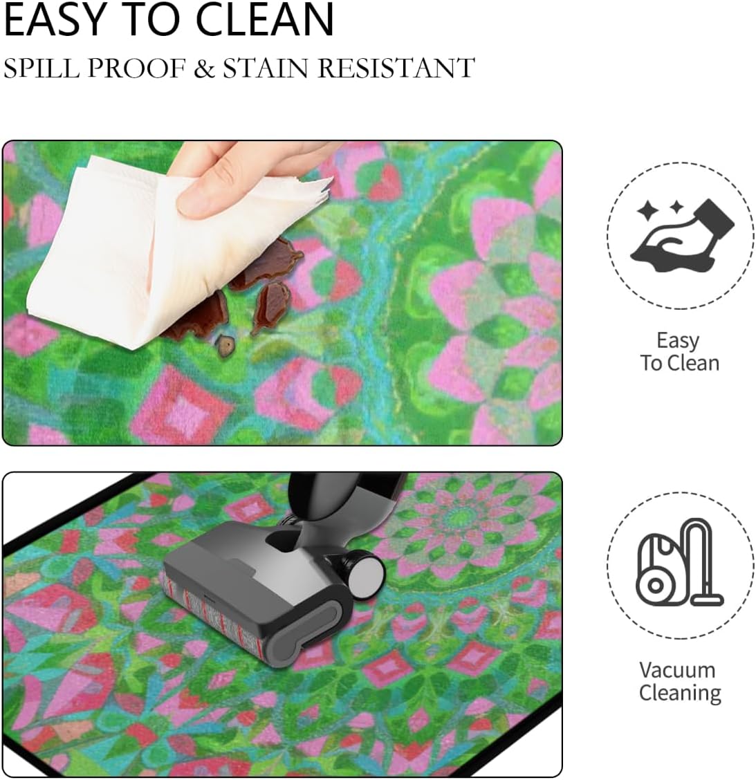 Anti Fatigue Pink Mandala Kitchen Mats for Floor 2 Piece Set, Waterproof Non Slip Boho Kitchen Floor Rugs, Comfort Standing Mat for Sink Laundry & Home Kitchen 17"x47"+17"x29"